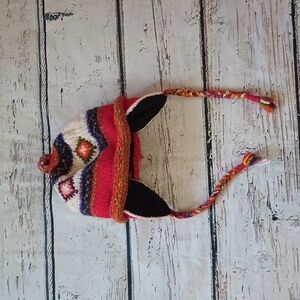 Invisible World Purple Red Children's Wool Cotton Knit Chullo Beanie Hat